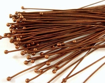 100 Antique Copper Ball Headpins Brass 2 inch (50mm), 22-24 Gauge 1.25/1.50mm Ball - 100 pc - F4028BHP-AC2100