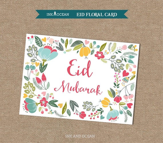 printable floral eid mubarak card instant download printable