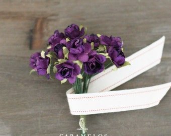 Miniature Vintage Style Grape Purple Millinery Paper Roses Flowers