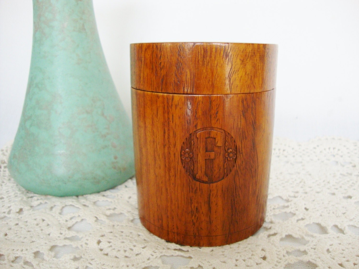 Vintage desk box with carved initial letter F Farmers Store Funiture