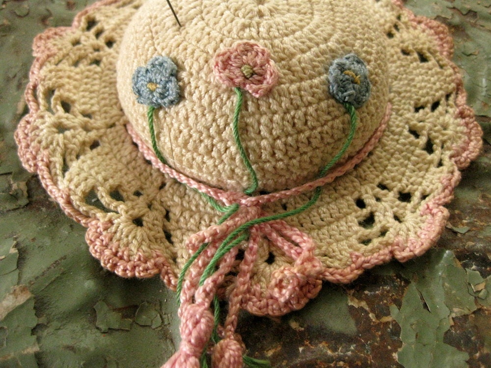 Unusual Vintage Crocheted Pin Cushion Hat