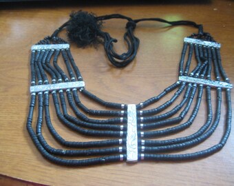 80s Egyptian Revival Black Heishi Shell Beads Necklace