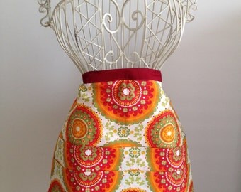 Waist Half Apron Vendor Teacher Cook Orange Red (8 Pockets)