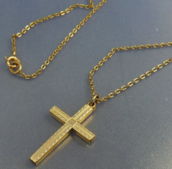 Vintage Art Deco Gold Filled Cross Pendant Necklace by jujubee1