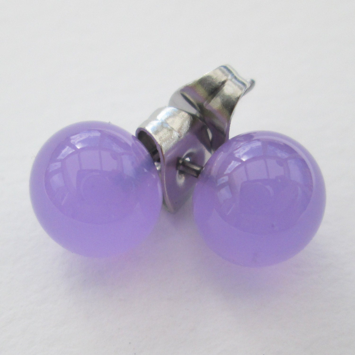 Surgical Steel earrings purple glass stud earrings ear pin