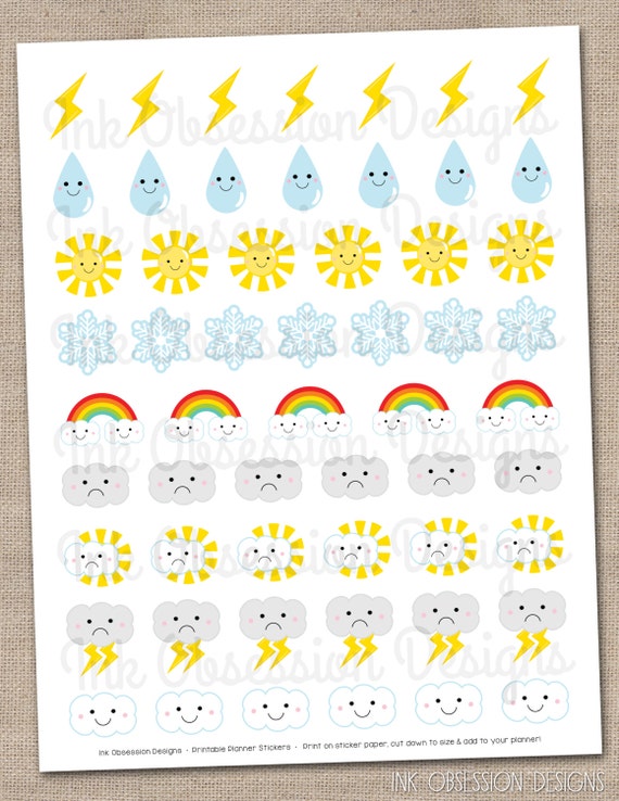 Weather Planner Stickers Instant Download By InkObsessionDesigns