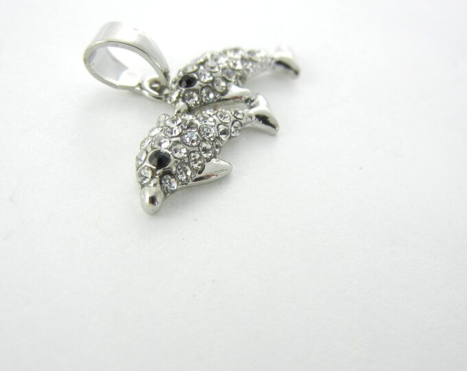 Small Siver-tone Rhinestone Double Dolphin Pendant