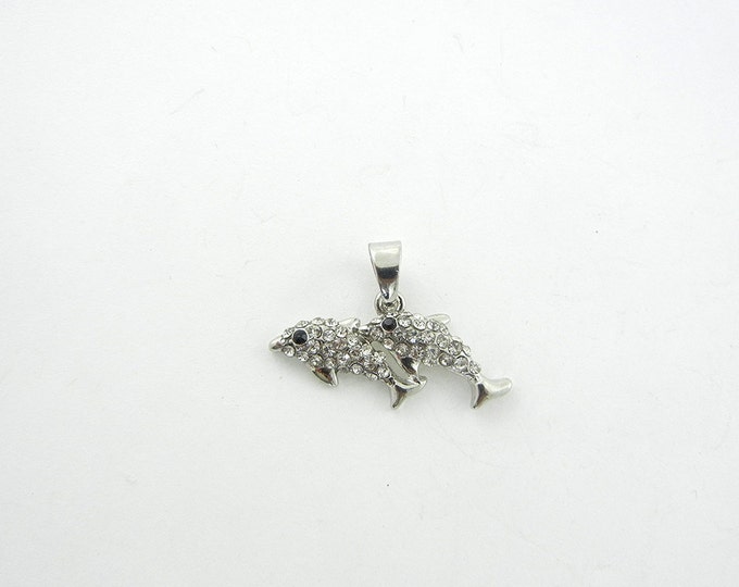 Small Siver-tone Rhinestone Double Dolphin Pendant