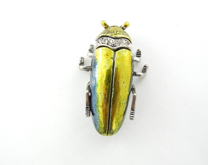 Antique Silver-tone Cockroach Slide Charm Rhinestone Accents Yellow Gold Wash