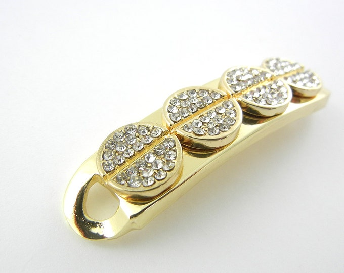 Double Link Gold-tone Bar with Round Rhinestone Circles