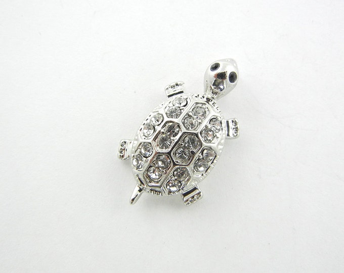 Small Silver-tone Turtle Pendant with Rhinestone Accents