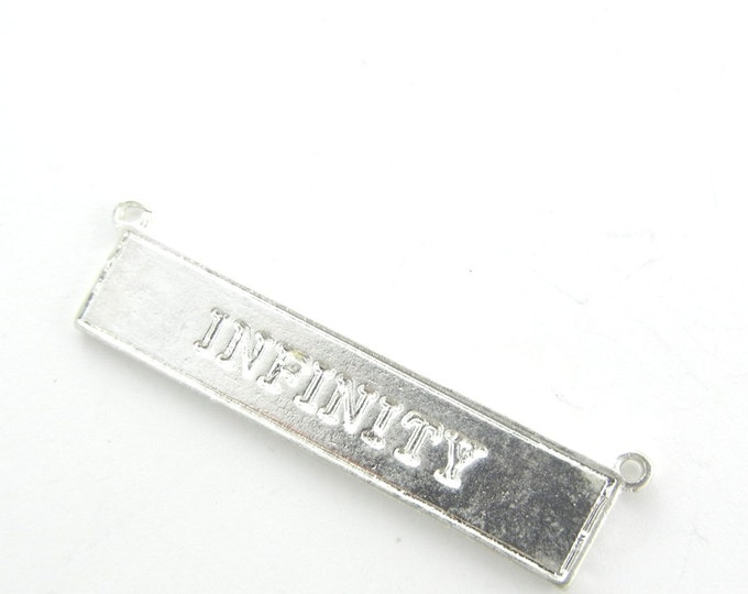 Double Link Bar Pendant One Side Says "Beyond" the Other Says "Infinity" Silver-tone