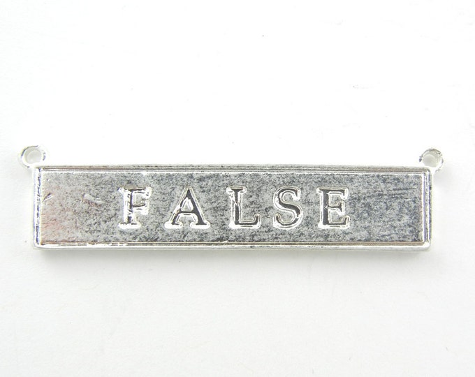 Double Link Bar Pendant Front Says "True" Back Says "False" Silver-tone