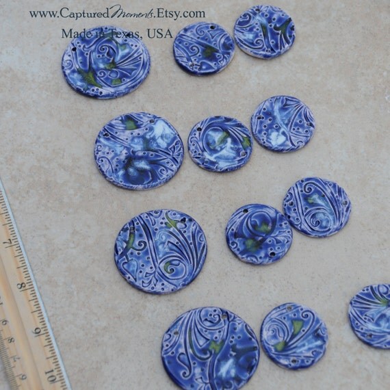 1 Pottery Focal Pendant Bead and 2 accent beads in