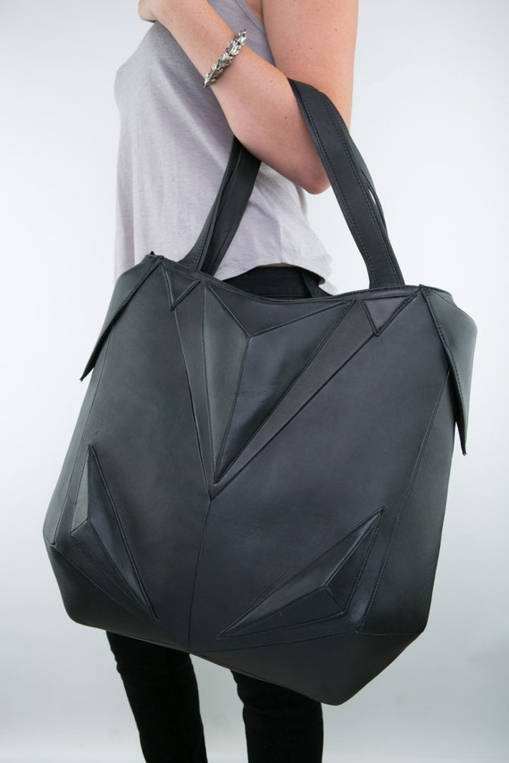 metric raven leather tote bag
