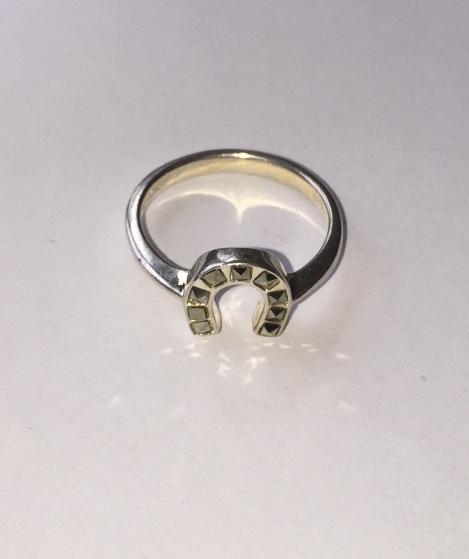Sterling marcasite HORSESHOE ring ladies size 6.5