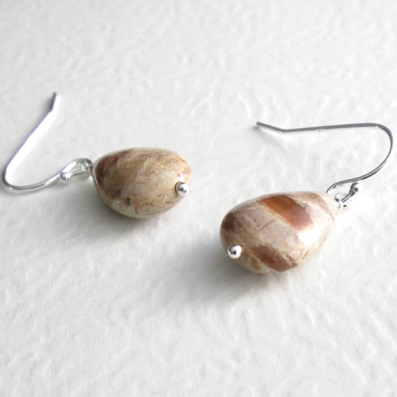 Brown Petrified Wood Earrings Fossil Stone Jewelry by cindylouwho2