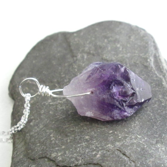 Raw Amethyst Jewelry, Purple Quartz Necklace, Natural Stone Pendant