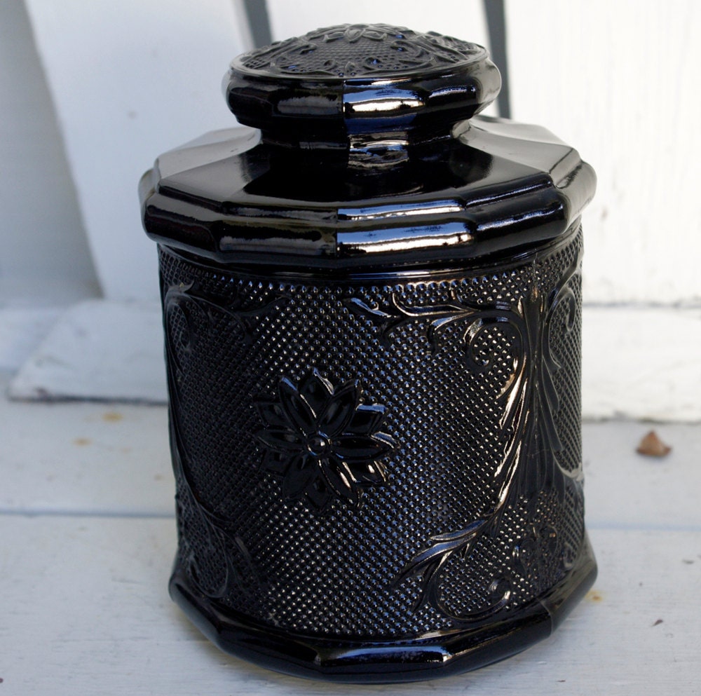 Black Amethyst Tiara Glass Canister Jar with by AppleberryCottage