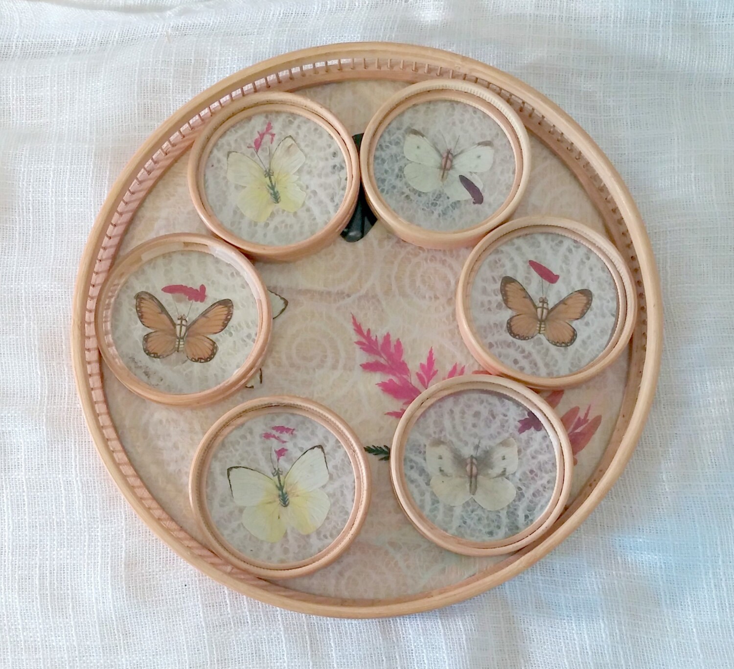 Vintage Butterfly Tray and Coaster Set Haute Juice