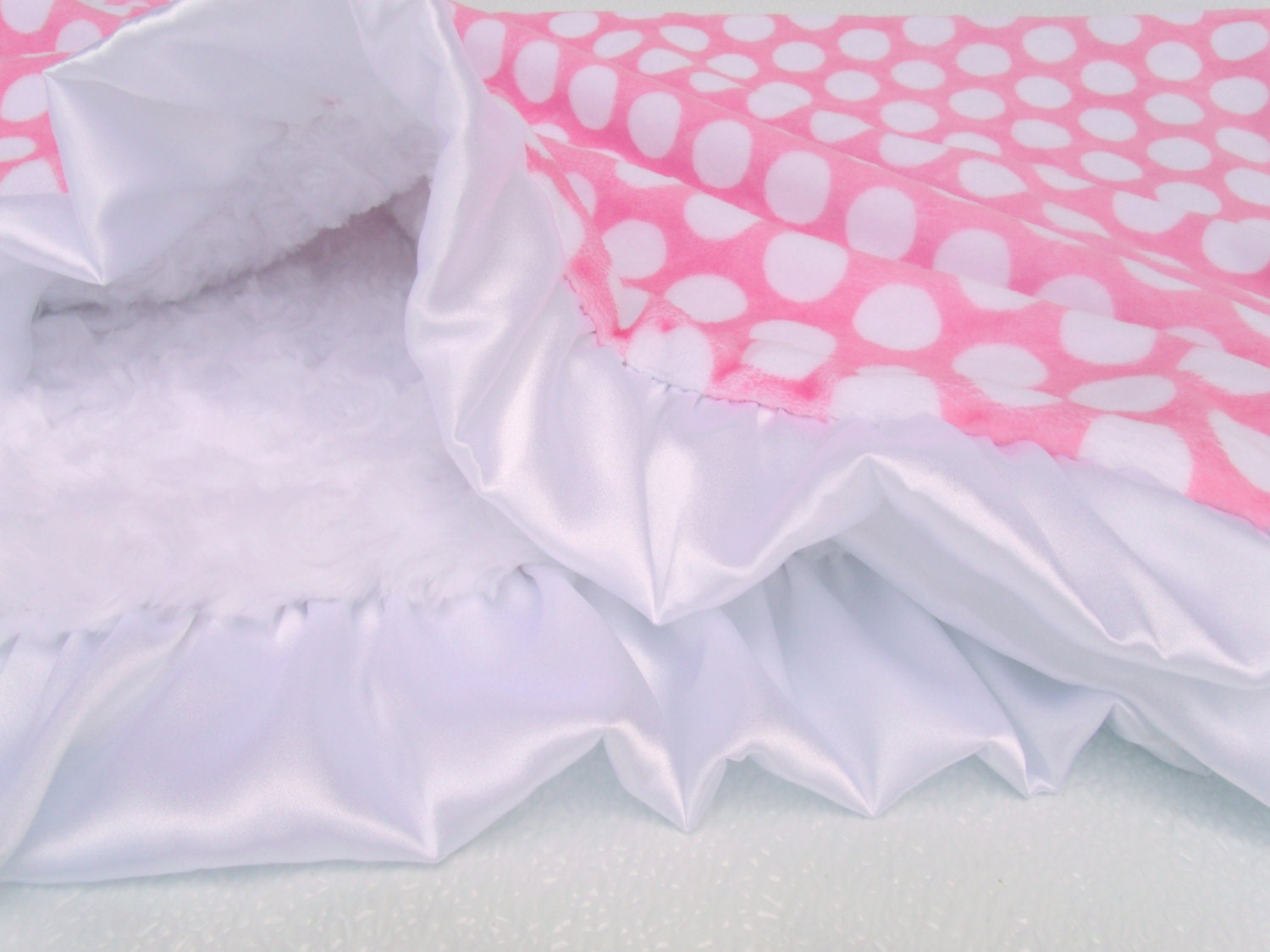 White and Pink Polka Dot Minky Baby Blanket Pink White Mod