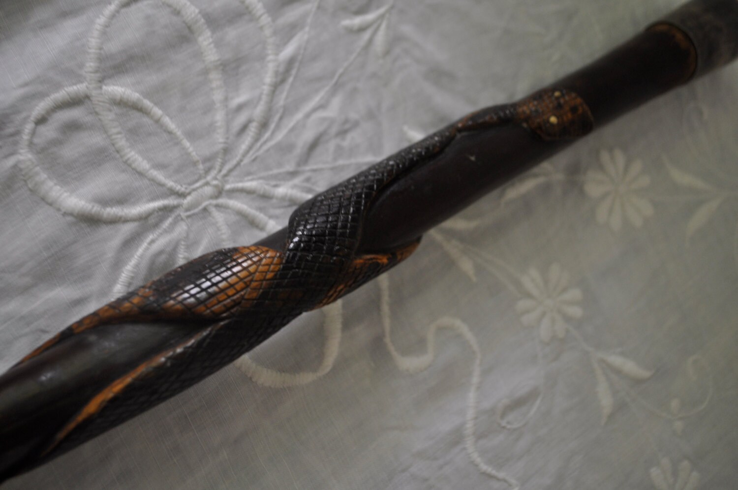 Silver Cap Carved Snake Walking Cane/Beautiful Vintage Walking