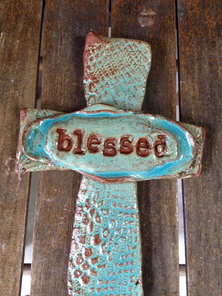 Handmade Turquoise Blessed Ceramic and Pottery Cross/Vintage