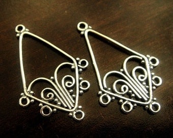 Bali Sterling Filigree Chandelier, 925 Sterling Silver, Oxidized Earrings, 31x17x1mm, 1 pair