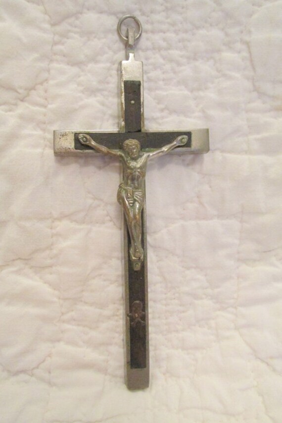 Antique Crucifix 6 1/8 with Skull and Crossbones marked