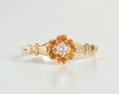 Antique Diamond Engagement Ring. Victorian Double Buttercup Setting. 14k Gold.
