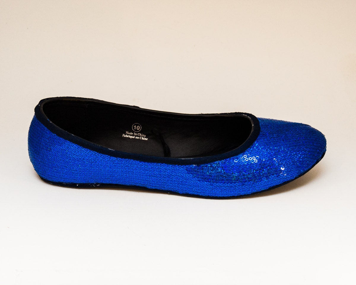 Sequin Brilliant Sapphire Custom Ballet Flats Slippers Shoes