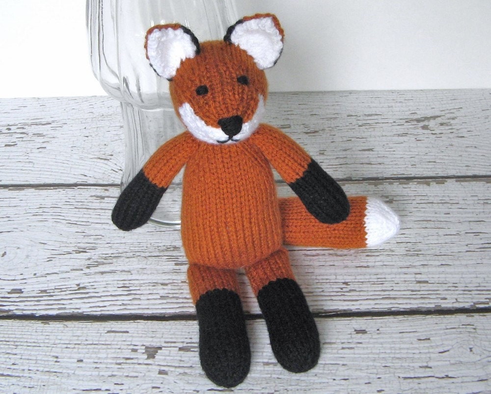 Hand Knit Red Fox Stuffed Animal Ready To Ship by VeryCarey