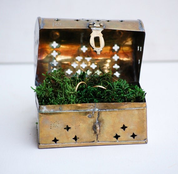 Rustic Ring Box Wedding Ring Holder Vintage Brass Cricket Box