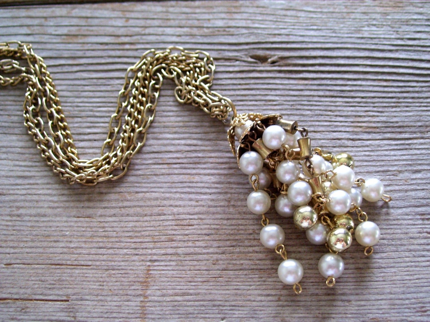 Jewelry Nexus Monogram Medallion Necklace - Two-Tone With Imitation Pearls And Dangling Tassel, 27 Inches With Extender