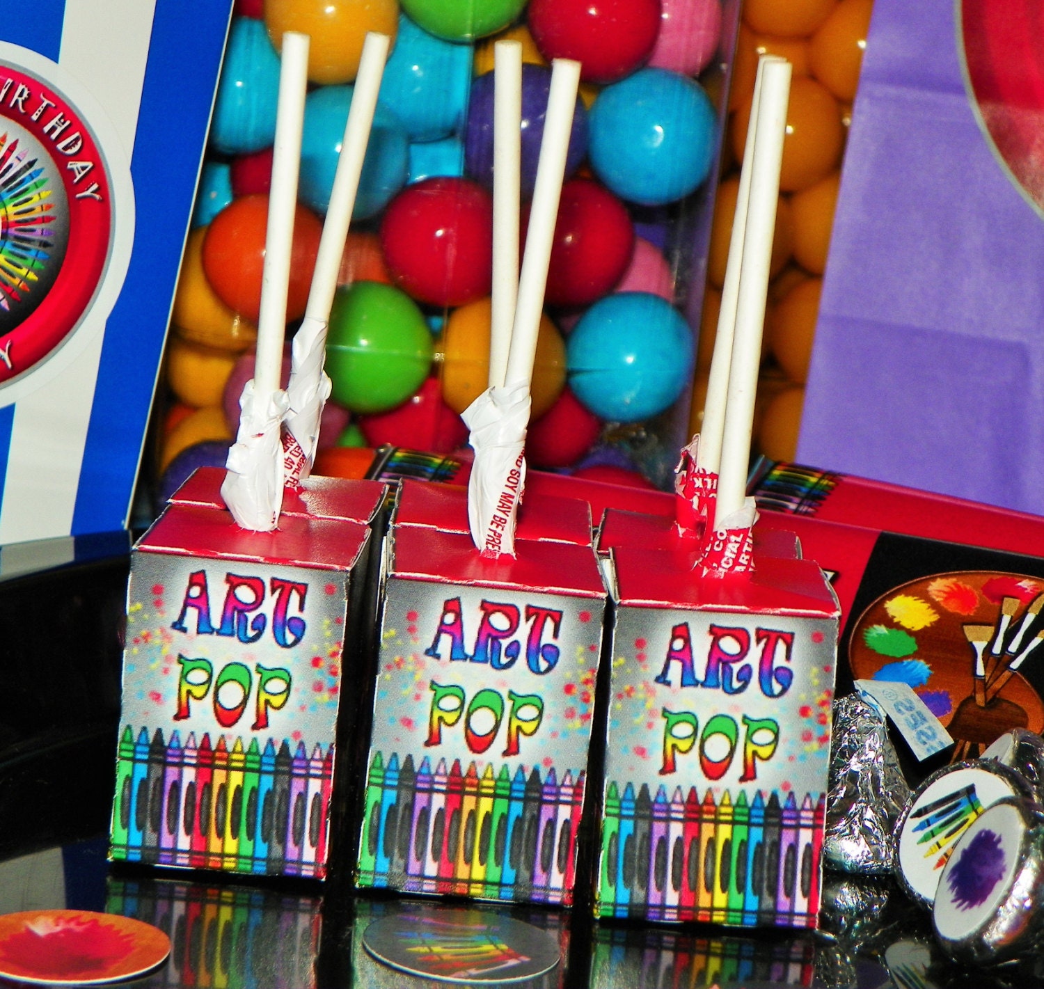 Art Birthday Party Lollipop Boxes. Craft Party Favors. Arts