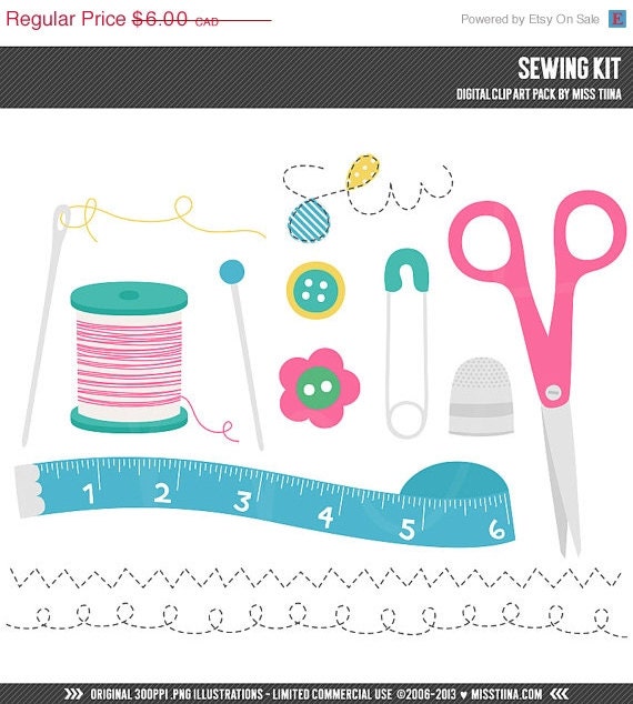 Sewing Kit Digital Clipart Clip Art Illustrations by MissTiina