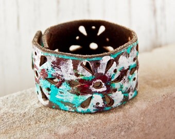 Leather Jewelry Cuff Bracelet Wristband OOAK by rainwheel on Etsy