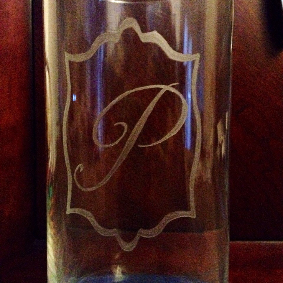 Custom Hand Etched Monogram Glass Initial Vase