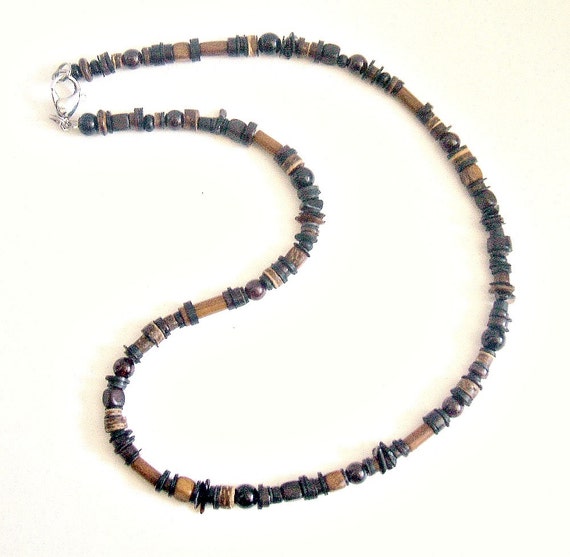 Men's Dark Garnet Beaded Necklace by EarthOceanFireMen on Etsy