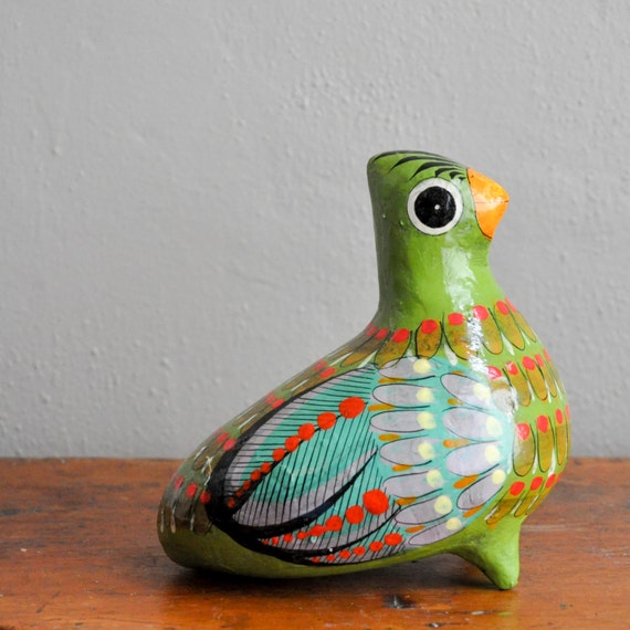 Vintage Tonala Mexican Folk Art Paper Mache Green by drowsySwords