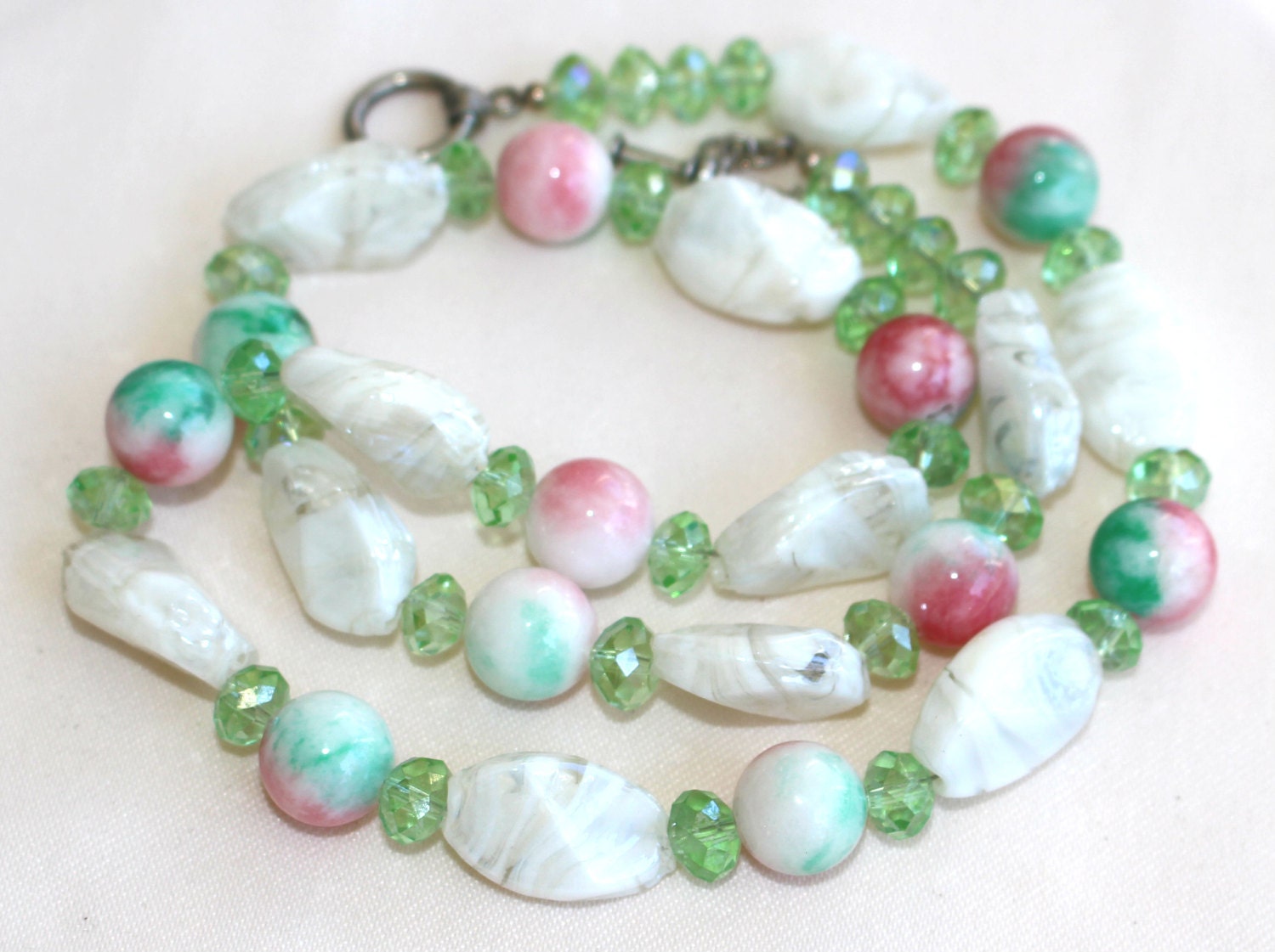 Chunky Watermelon Glass Beaded Matching Necklace by TopsailWinds