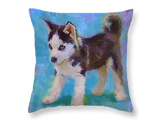 Cute Husky Puppy Dog Pillow by Karen Whitworth by WhitworthGallery