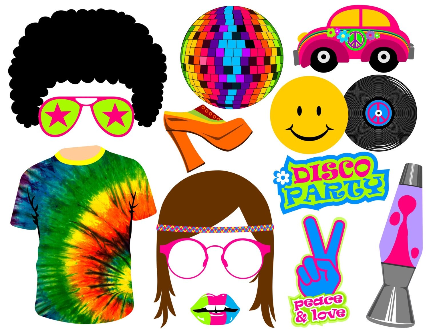 70 s hippie digital photo booth props instant by digitalphotobooth