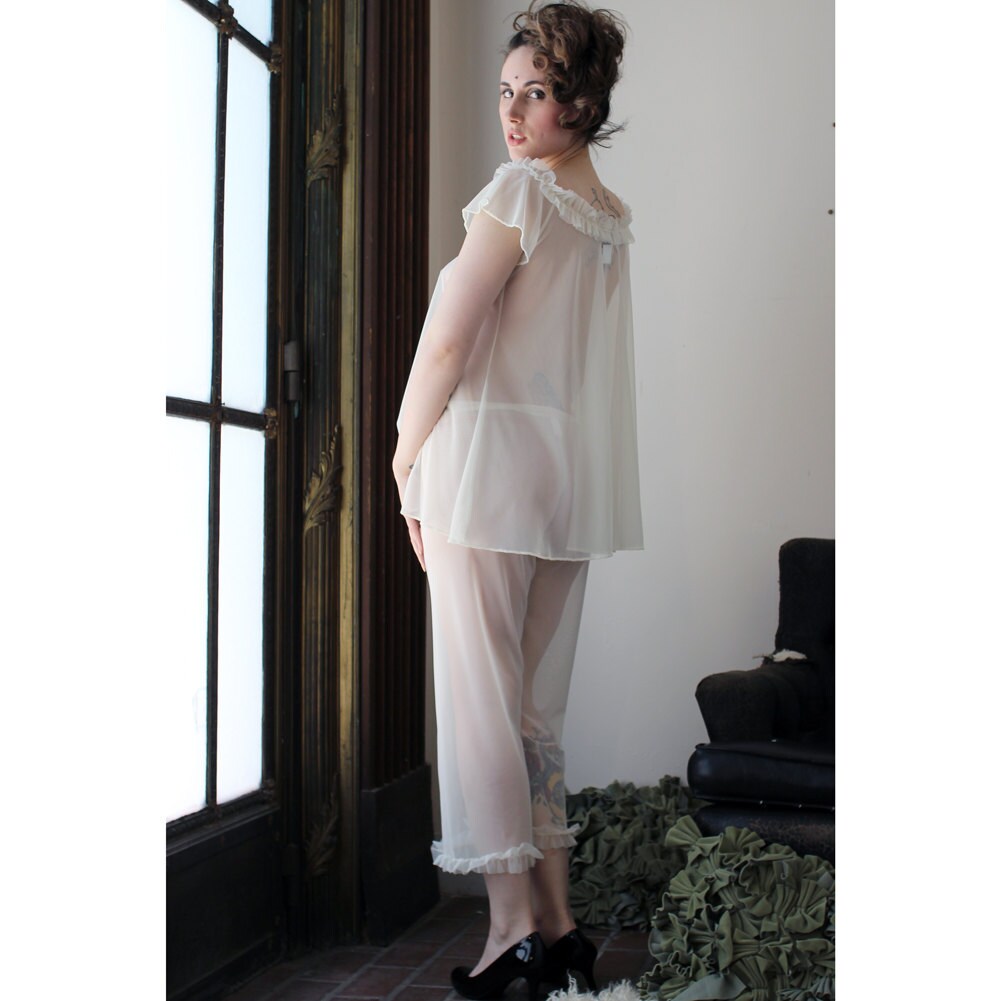 sheer pajama set with ruffle details ROMANTIC made to