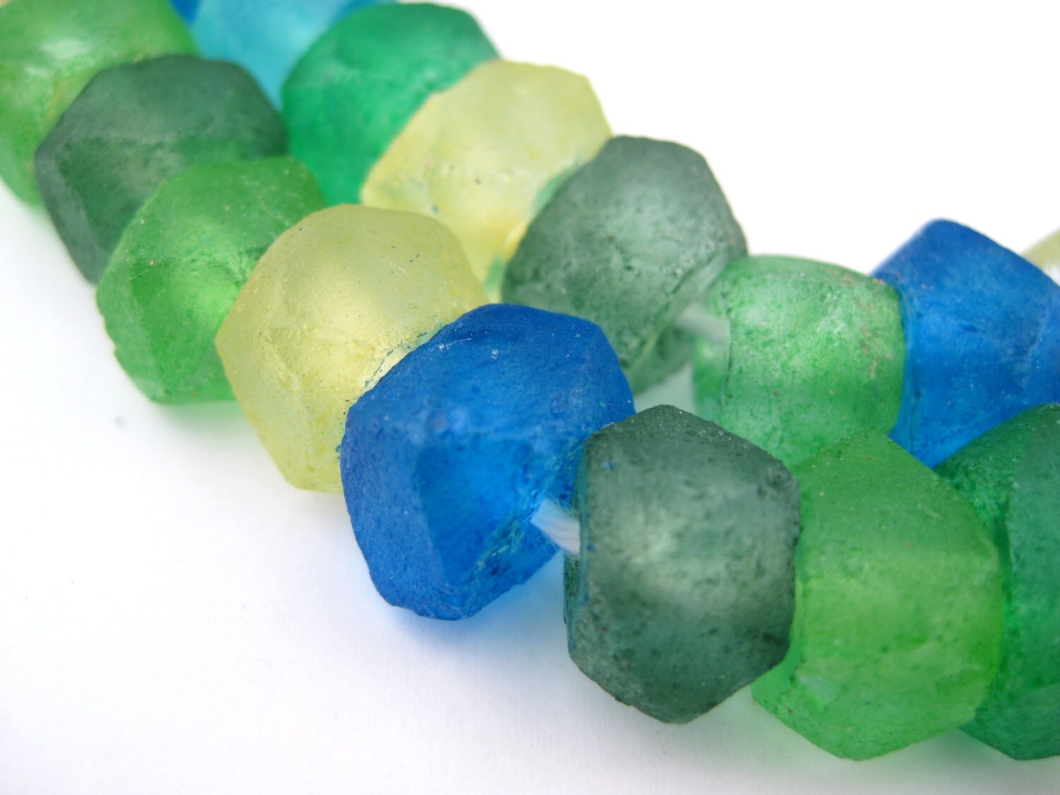 48 Recycled Java Glass Beads Sea Glass Beads Seaside Blue