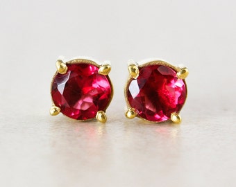Gold Ruby Quartz Square Stud Earrings Cushion Cut Red by OhKuol