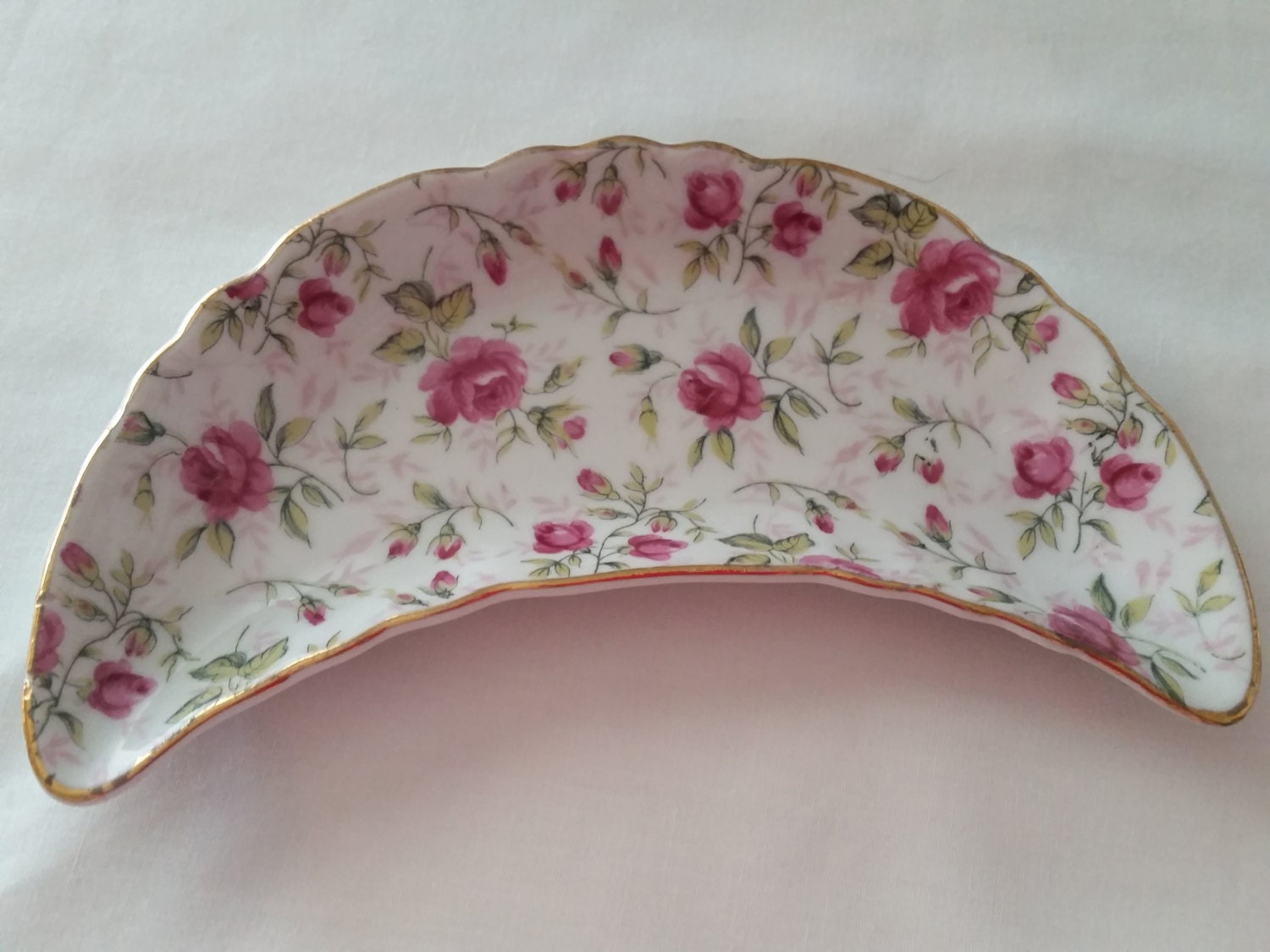 Lefton China Pink Rose Chintz Bone Plate Dish Trinket Dish