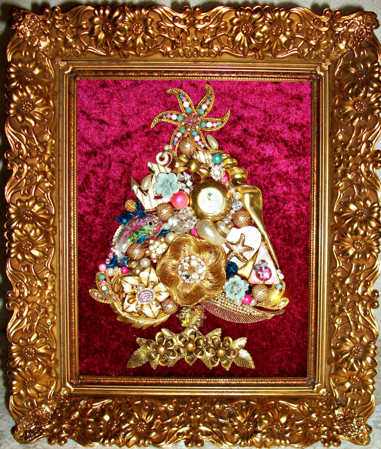 Vintage Jewelry Framed Christmas Tree by Moondiamonds on Etsy