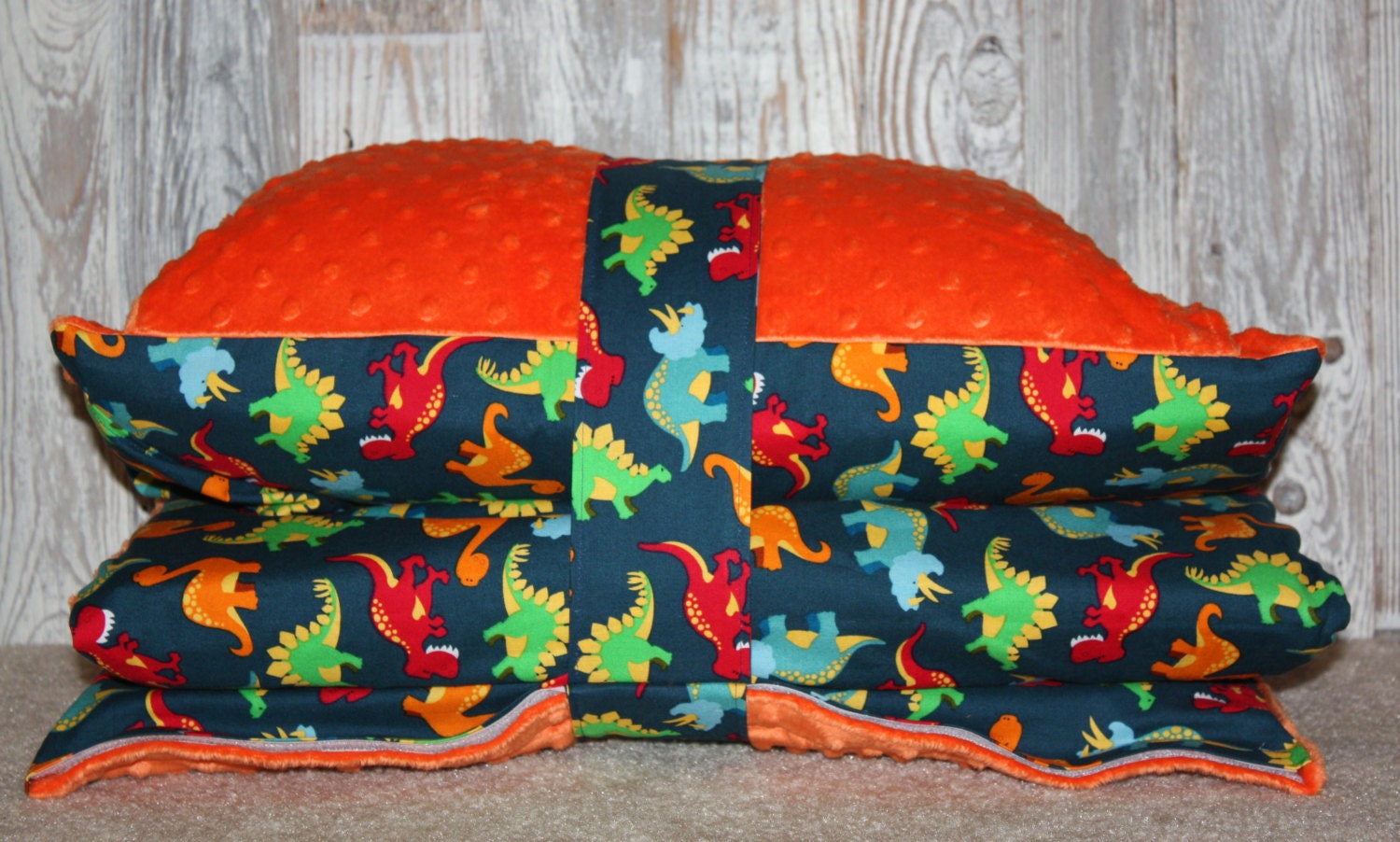 Kinder mat cover Dino Toss with Orange Minky Ready To Ship