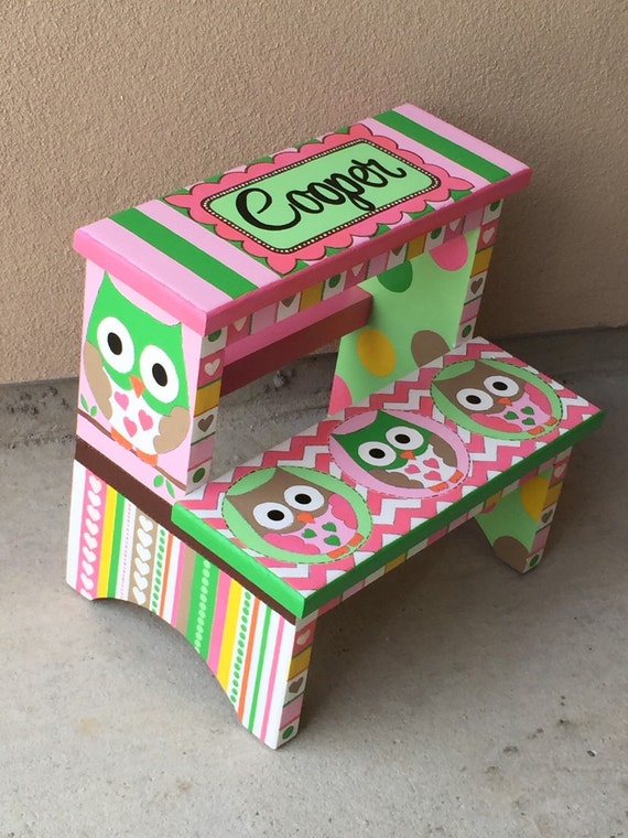 Children's Hand Painted Step Stool Personalized for Kids Bedroom